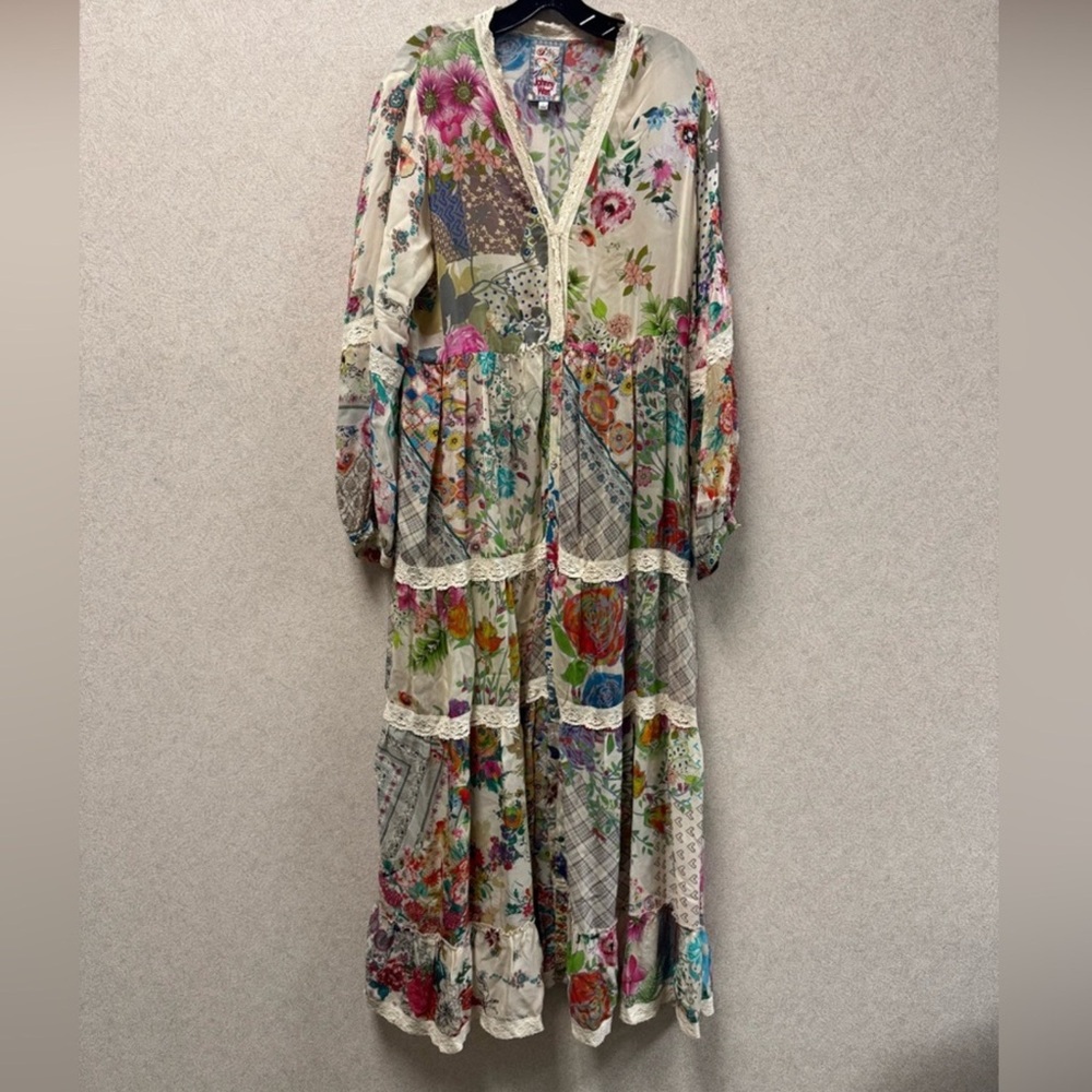 Johnny Was Milana Silk Blend Floral Patchwork Maxi Dress Size Large - Picture 4 of 11